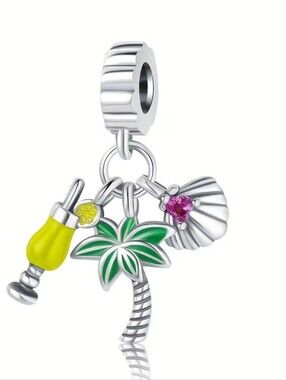 Tropical Palm Tree & Shell Charm Dangle with Yellow Drink Accent
